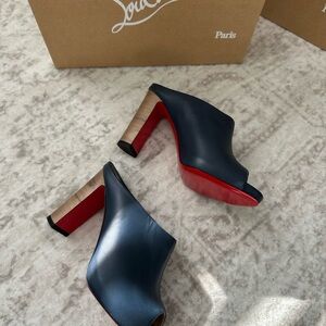 Christian Louboutin Women's Navy and Red Heeled Mules